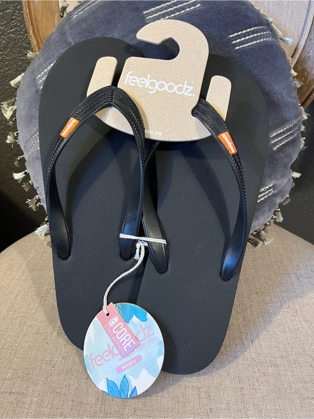 New! Feelgoodz Men's Classic Core Rubber Flip Flops - Black